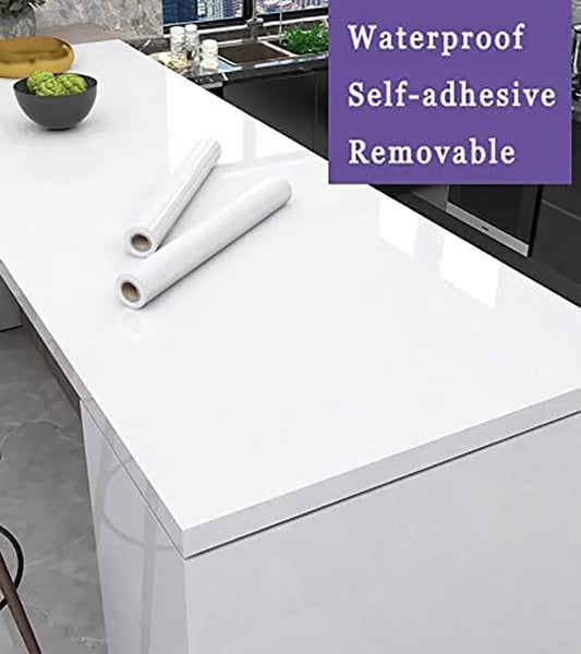 Glossy White  for Countertops Peel and Stick Waterproof Wallpaper